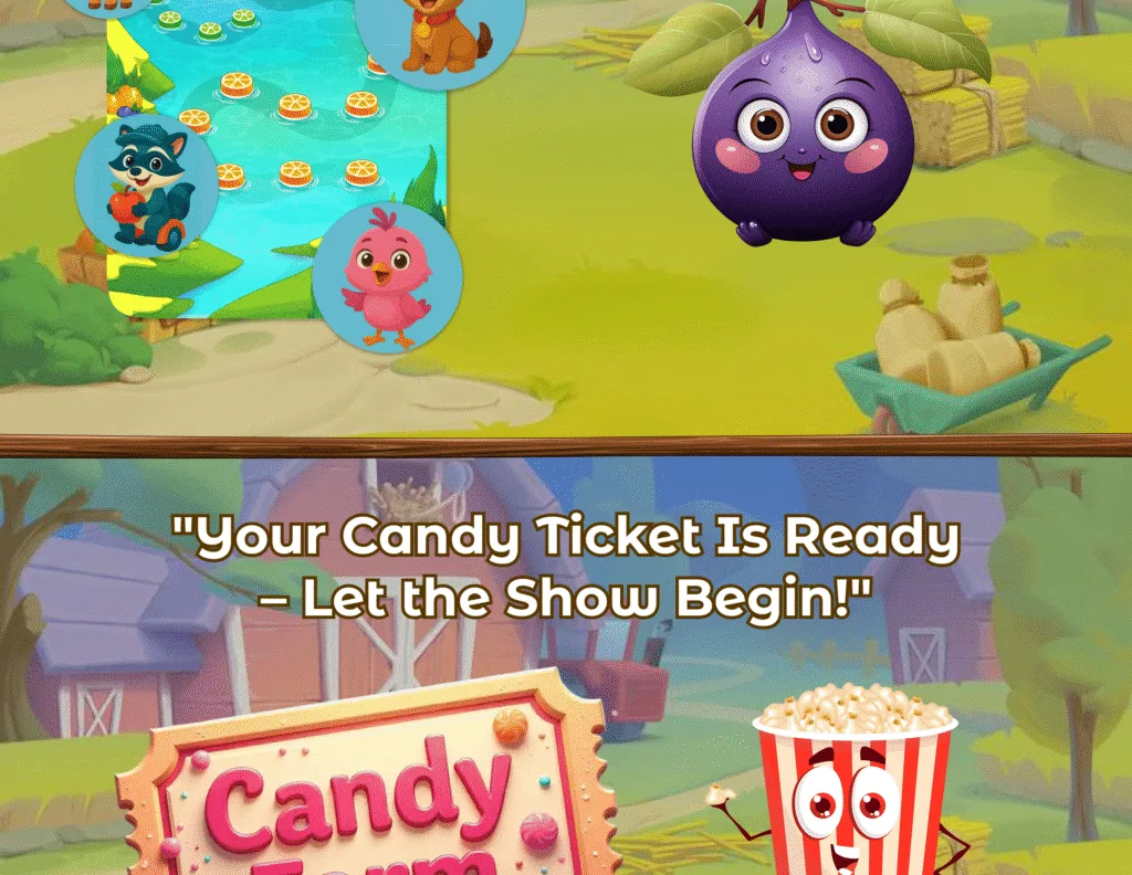 Candy Farm – تذكرتك جاهزة، المغامرة تبدأ الآن!